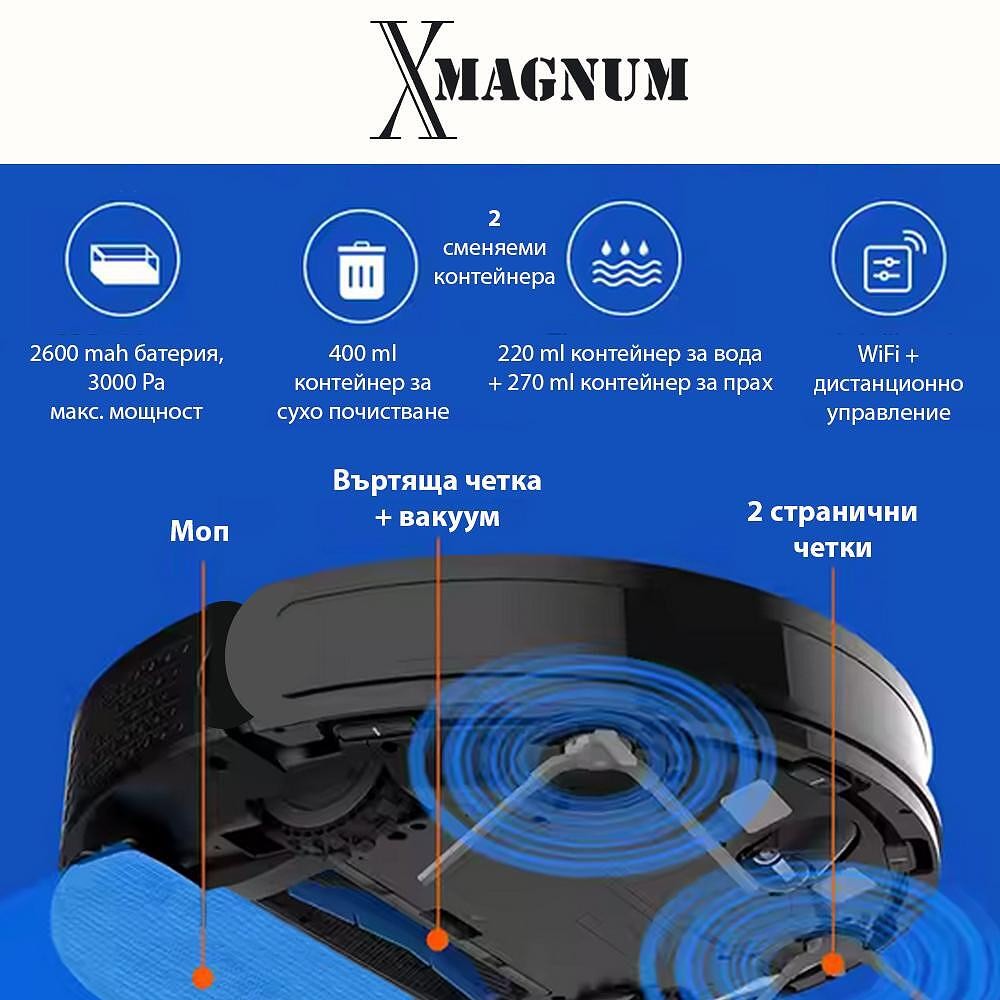 MAGNUM X Прахосмукачка робот със сухо и мокро почистване, черен