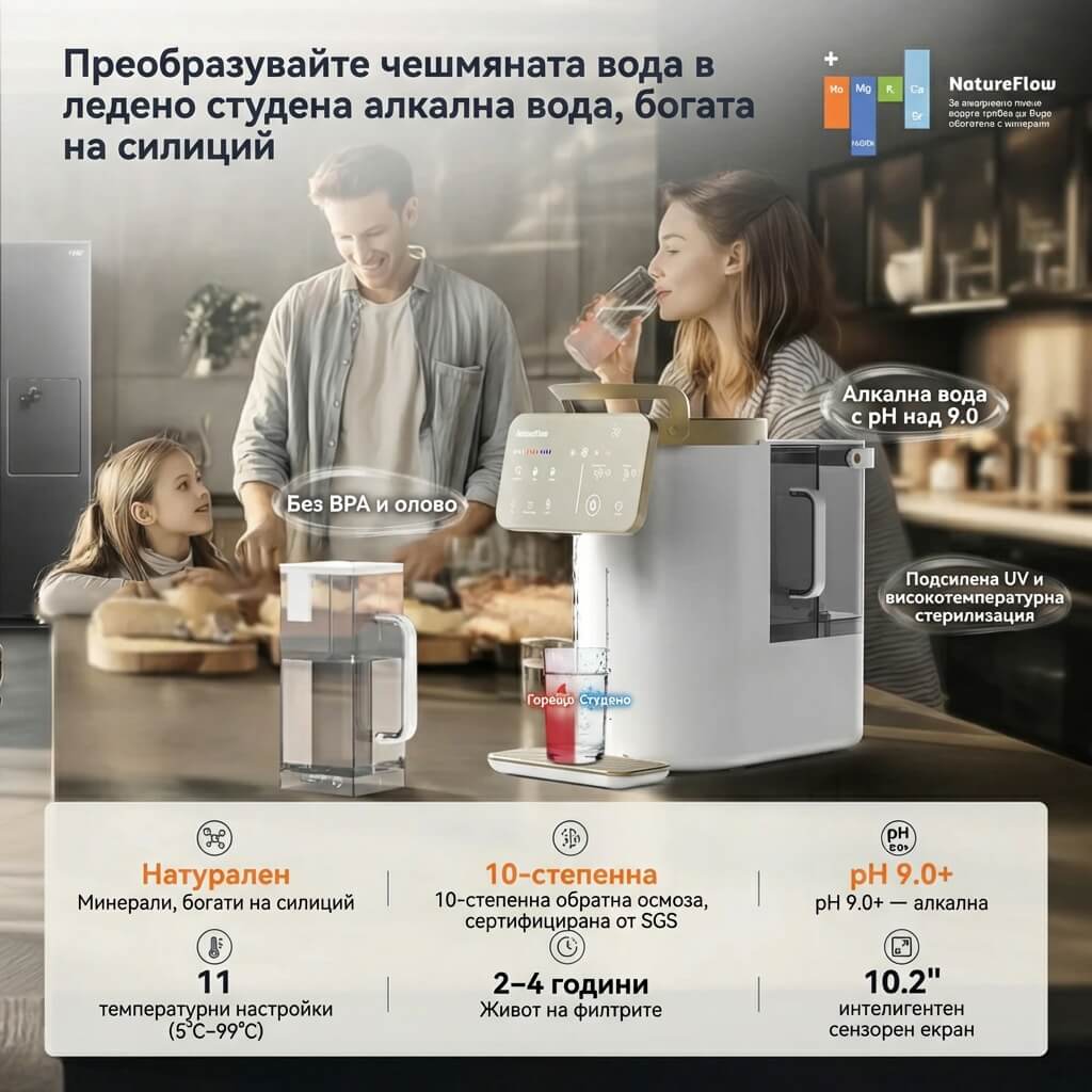 NatureFlow Y6 Ultra - алкална домашна система за пречистване на вода с обратна осмоза RO система със силиций за топла и студена вода с обратна осмоза